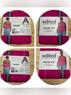 EDITED BY REMI BADER Women's Stretch Fitted Pink Halter Top Pink Plus